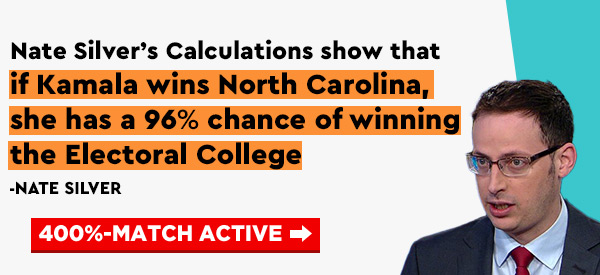 'Nate Silver's Calculations show that if Kamala wins North Carolina, she has a 96% chance of winning the Electoral College