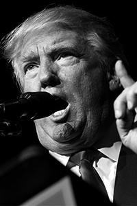 Trump looking scared in black and white