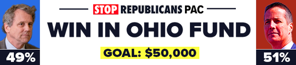 WIN IN OHIO FUND // GOAL: 50,000 // Image of Brown 49% // Image of Moreno 51%